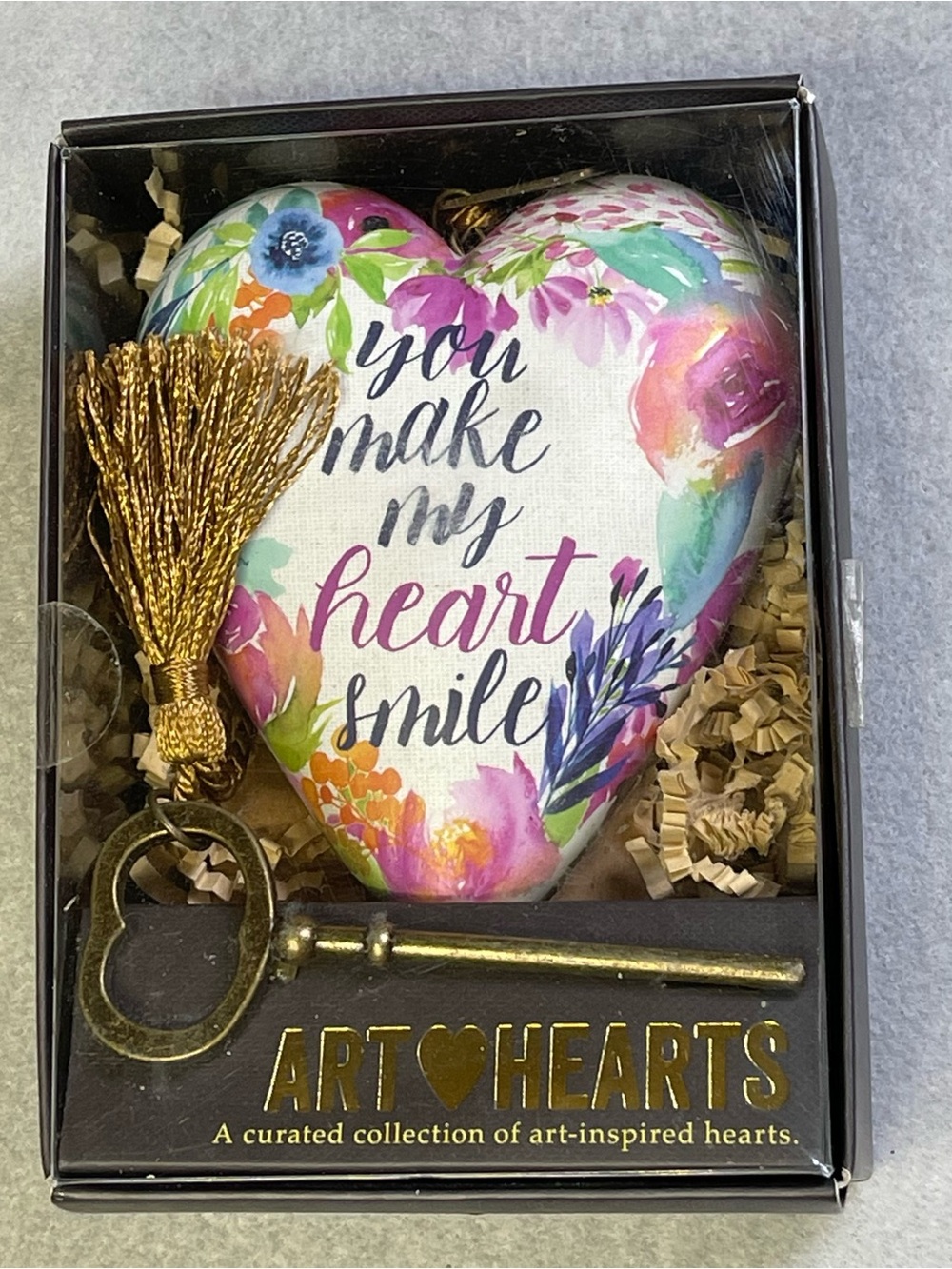 Demdaco Floral Heart Ornament with Gold Tassel - Multicolor